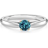 Gem Stone King 10K White and Yellow Gold London Blue Topaz Solitaire Engagement Ring For Women (0.33 Cttw, Gemstone November Birthstone, Round 4MM)