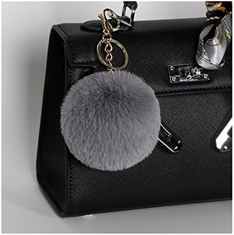 Faux Rabbit Fur Ball Keychains Pompom Bag charms Car Key Ring, Solid Color (Grey)