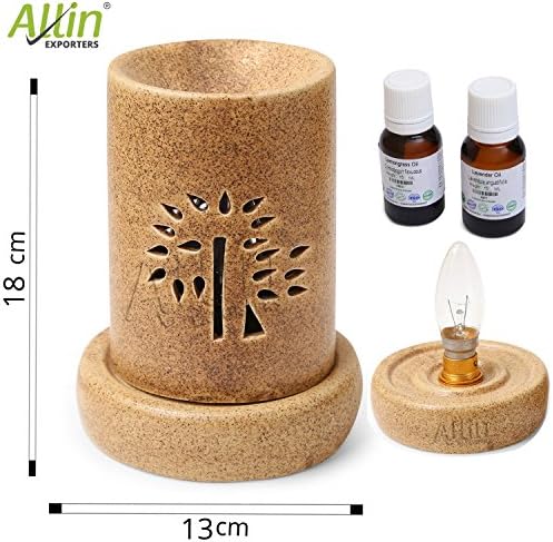 Allin Exporters Electric Ceramic Diffuser Essential Oil Burner Two 15 ml Oils 'Lemongrass and Lavender Oil' -Matt Brown