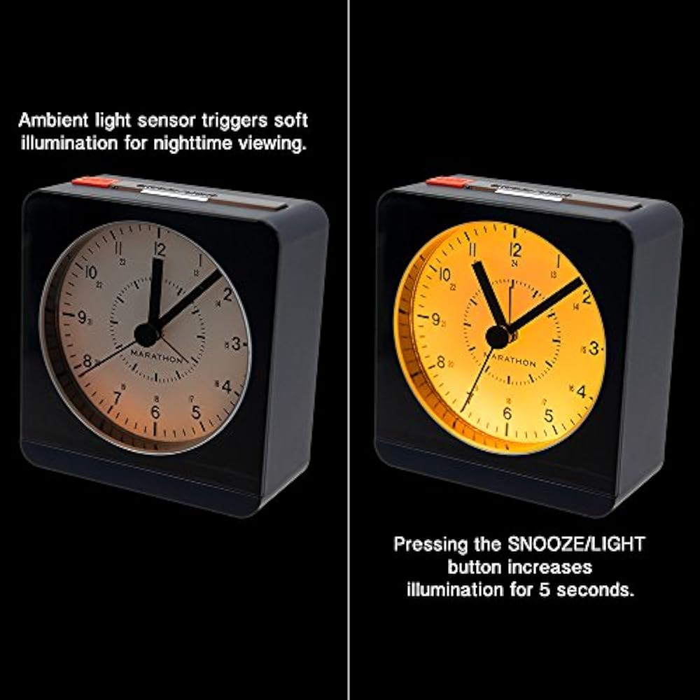 CL030053BL Classic Silent Sweep Alarm Clock With Auto Night Light