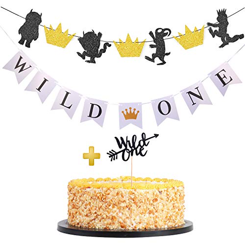 Weimaro Where the Wild Things Are Inspired Party Supplies & Wild One Banner with Cake Toppers Decorations for 1st Birthday Party Table/Backdrop/Photo Prop Decorations