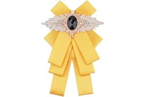 Lovacely Men & Women Ribbon Bow Tie Fashion Rhinestone Ribbon Solid Color Brooch Pin Bowtie for Wedding Party