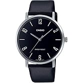 Casio MTP-VT01L-1B2 Men's Minimalistic Black Dial Black Leather Band Analog Watch