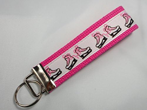 Ice Skate Ribbon Wristlet Key Fob Keychain Pink