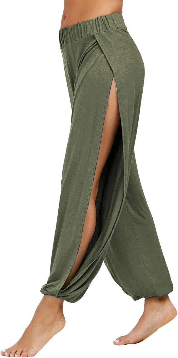 Women's High Slit Harem Pants Flowy Beach Yoga Lounge Pants Swim Cover-Ups