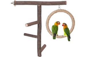 Bird Branch Perch Swing Toys, Natural Wood Parrot Cage Accessories for Parakeets, Cockatiels, Conures, Budgies,Finches, Love 