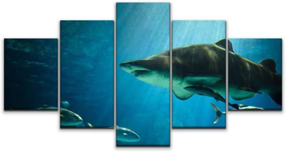 XEPPO 5 Panels Wall Art Print On Canvas Aquarium Colorful Reef Stock Pictures Royalty Free Photos Images Modern Abstract Picture Poster for Home Decor Stretched and Framed Ready to Hang (60''Wx32''H)