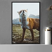Framed Canvas Wall Art Red Fox Animals Contemporary Expressive Fox Living Room Multicolor Photography - 16x24 inches
