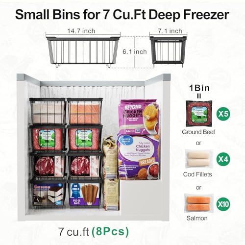 Deep Freezer Organizer Bins, Stackable Chest Freezer Organizer Bins for 7 Cu Ft Chest Freezers Organization, Wire Basket for Sorting Frozen Food (6 PCS)