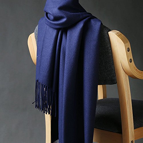 Womens Pashmina Shawl Wrap Scarf - Ohayomi Solid Color Cashmere Stole Extra Large 78"x28" (Navy)