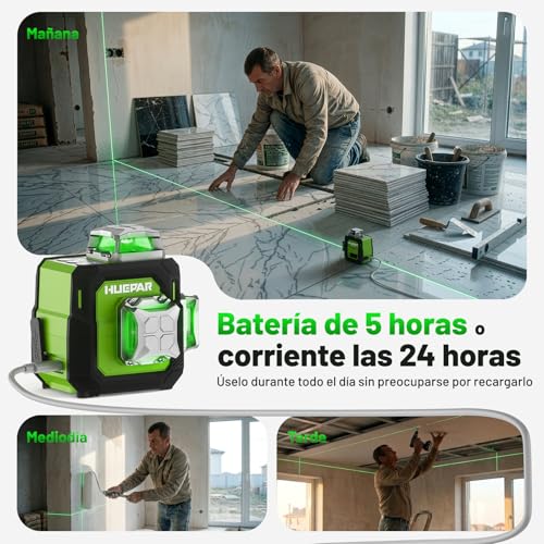 Huepar Green 3D Laser Level 3 x 360° Self-Leveling, Accuracy ±3 mm, 40 m (70 m with Receiver), Compact Laser Level with 152 cm Tripod, Ideal for Work in Narrow Spaces, Countertops, USB-C