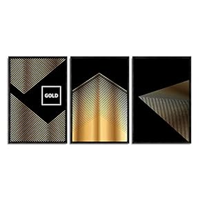 Framed Canvas Wall Art for Living Room, Bedroom Gold Geometric Canvas Prints for Home Decoration Ready to Hanging - 16"x24"x3 Panels