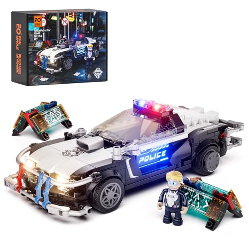 FUNWHOLE Police Patrol Car Illuminated Building Block Set - Cyberpunk City Car Hunting Playset with Police Officer, 372 Pieces, STEM Toy for Adults and Teenagers