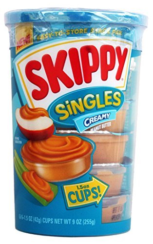Skippy Singles Creamy Peanut Butter, 6 - 1.5 Oz Cups Per Cannister (Pack of 3)