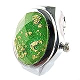Youyoupifa Oval Faceted Crystal Inlay Hunter Case Quartz Finger Ring Watch (Green)