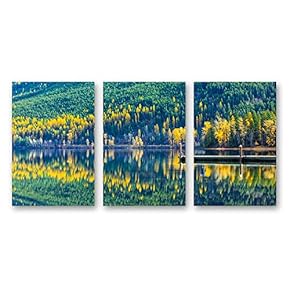 Canvas Wall Art Beautiful Scenery with Turquoise Lake, Forest and Mountains Painting Artwork for Home Prints Framed - 16"x24" x 3 Panels