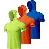 3 Pack Men's Short Sleeve Shirt UPF 50+ Sun Protection Hoodie Shirts Quick Dry Lightweight for Running Workout Hiking Fishing