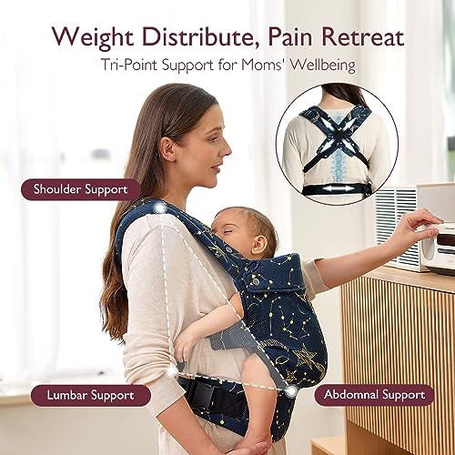 Momcozy Baby Carrier Newborn to Toddler - Ergonomic, Cozy and Lightweight Infant Carrier for 7-44lbs, Effortless to Put On, Ideal for Hands-Free Parenting, Enhanced Lumbar Support, Starry Sky