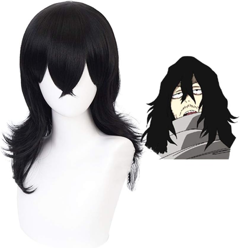 AICW My Hero Academia Character Cosplay Wigs Anime Synthetic Hair Halloween Costume Party Wigs (Aizawa Shouta)