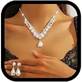 EVILD Pearl Jewelry Set Silver Rhinestone Necklace and Earring Set for Women
