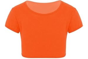 Loxdonz Girls Basic Dance Crop Top Kids Plain Short Sleeve Crop T-Shirt Tees Top