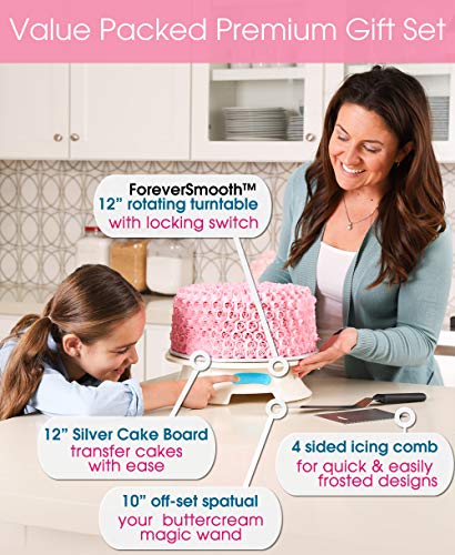 Foreversmooth Cake Turntable Stand- W/break Smoother Rotating Frosting Decorating Supplies Kit W/offset Spatula Set, Icing Bench Scraper, Cake Boards. 12 Inch White Spinner Baking Accessories Tools - Thumbnail 5