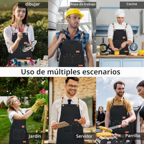Delantal de barbacoa para hombres con 4 bolsillos, ideal para barbacoa de cocina jardín barbacoa regalo de la cafetería del restaurante