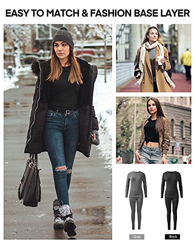 Womens Thermal Underwear Pajamas Set - Ultra-Soft Fleece Lined Long Johns Winter Skiing Base Layer Top and Bottoms Suits Black