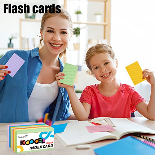 Koogel 300PCS Ruled Index Cards, Revision Cards Flash Cards 12.5 x 7.5 cm Lined Note Cards Study Cards for School Learning Memory Office