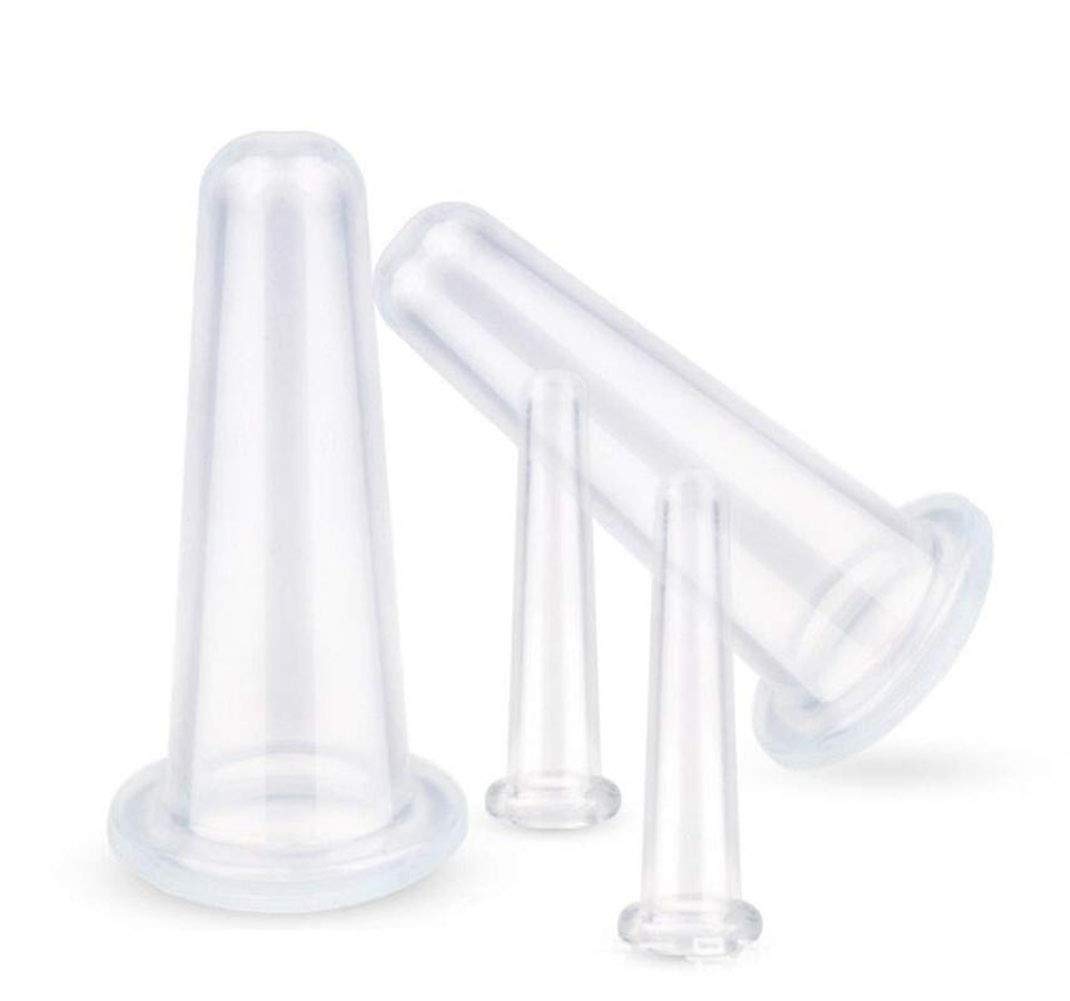QUUPY Silicone Cupping Facial Set Eye and Face Vacuum Massage Cup Kit - 4 Cups(2Large+2Small)