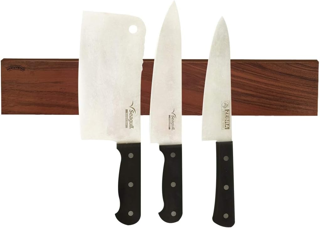 Strong walnut magnetic knife strip no screws, 3M VHB adhesive mount