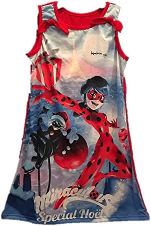 FSBBUT Miraculous Ladybug Girls Cartoon Printing Summer Sleeveless Comfy Loose Dress (XL/14, MiraculousB)