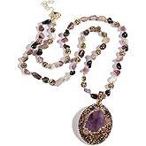 Yomisa Boho Necklaces for Women/Men Trendy,32/35/36 Inch Natural Stone Beaded Long Pendant Necklaces for Womens,Handmade Bohemian Fashion Chakra Chunky Statement Charm Necklace Jewelry Gift