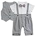 FEESHOW Baby Boys' Cotton Formal Gentleman Romper Vest with Bow-tie Outfit Set Gray 9-12 Months