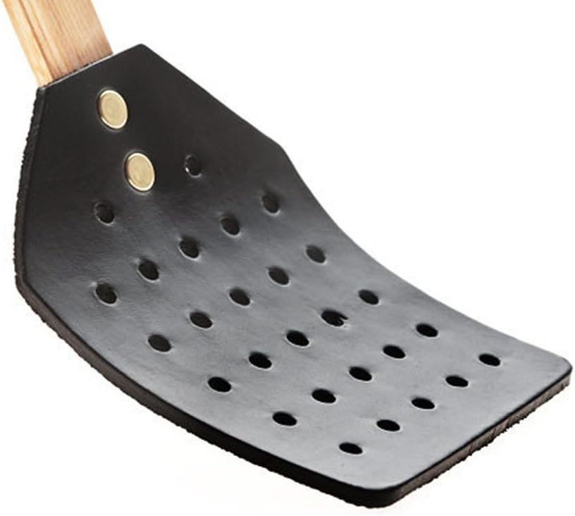 Black Leather Fly Swatter Made by Amish Craftsmen with Heavy Duty Black Leather Swatter and Durable Wooden Handle. Hand Made in America.