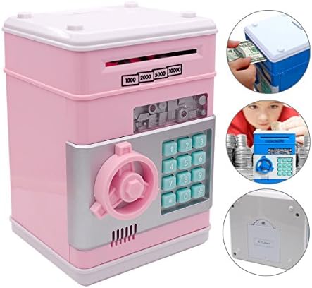 Eflar Code Electronic Money Bank,Mini ATM Coin Saving Banks,Coin Saving Boxes,Toys Gifts Birthday Gifts ATM Bank for Kids - Pink