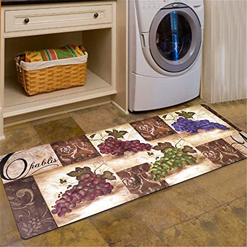 ABREEZE Vintage Grape Printed Laundry Room Area Rugs Rubber Runner Rug