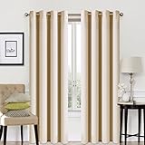 Blackout Window Curtain Panel Grommet Top Drapes 2 Panel Set Room Darkening Thermal Insulated Blackout Drapes for Bedroom (W52 x L84,Beige)