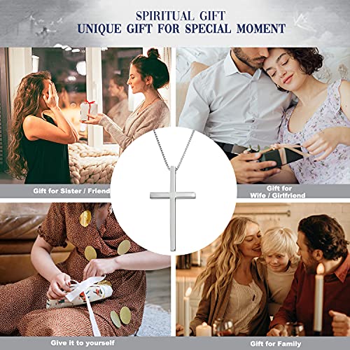 Pinsparkle Necklace for Women, Silver Stainless Steel Cross Pendant Necklace 1.7\