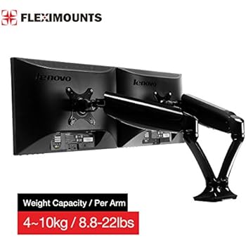 FLEXIMOUNTS M6H Heavy Duty Dual Arm LCD arm ,Full Motion Desk Mount with Swivel Gas Spring Monitor Arm,8.8-22 lbs Weight-bearing/per arm fit most 10''-27'' Samsung/LG/HP/AOC/Dell/Asus/Acer Computer Monitor include curved Monitor