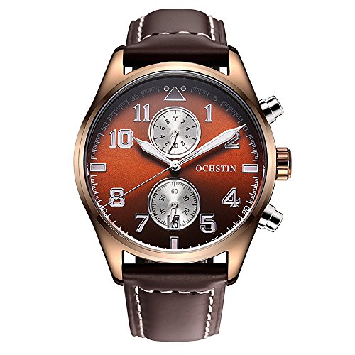 OCHSTIN Men's Quartz Watch Water Proof Business Casual Watch with Leather Band Dress Wristwatch