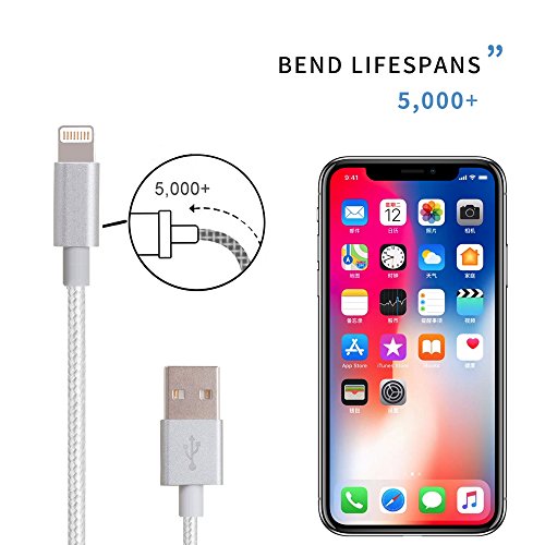 YRGYRJMISN iPhone Cable Extra long iPhone Charging Cord,Data Sync,4Pack [3FT 6FT 6FT 10FT] Nylon Braided to USB Charger for iPhone X/8/8 Plus/7/7 Plus/6/6s Plus/5s/5 and iPad etc. (silver) - Thumbnail 4