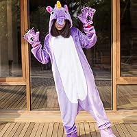 MH-RITA Flannel Cute Cartoon Winter Unicorn Pajamas For Women Pink Pegasus Animal Pajama Sets In One Piece Pyjama Licorne,Purple,M
