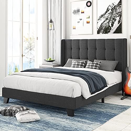 Amolife Queen Size Bed Frame Upholstered Wingback Platform Bed with