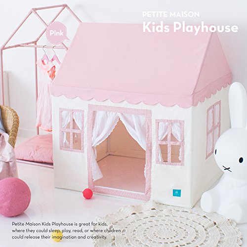 Kids Play House Tent, [Petite Maison] Hand Made Premium Quality Playhouse for Indoor & Outdoor, Light, Easy Assembly - Pink