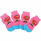 Weixinbuy 4Pcs Pet Dog Puppy Cotton Anti-slip Knit Weave Sock Rose X-Small