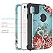 LONTECT Compatible iPhone XR 2018 Case Floral 3 in 1 Heavy Duty Hybrid Sturdy High Impact Shockproof Protective Cover Case for Apple iPhone XR 6.1 Display, Teal/Red Flower