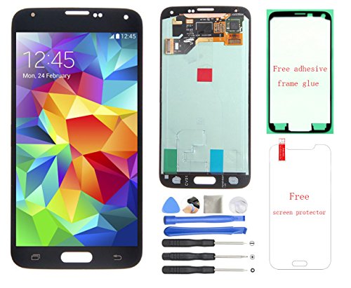 P-zone Samsung Galaxy S5 Screen Replacement LCD Display Touch Digitizer Assembly for i9600 G900 G900A G900P G900T G900V G900R4 G900F with Screen Protector and Repair Tools Set,Black