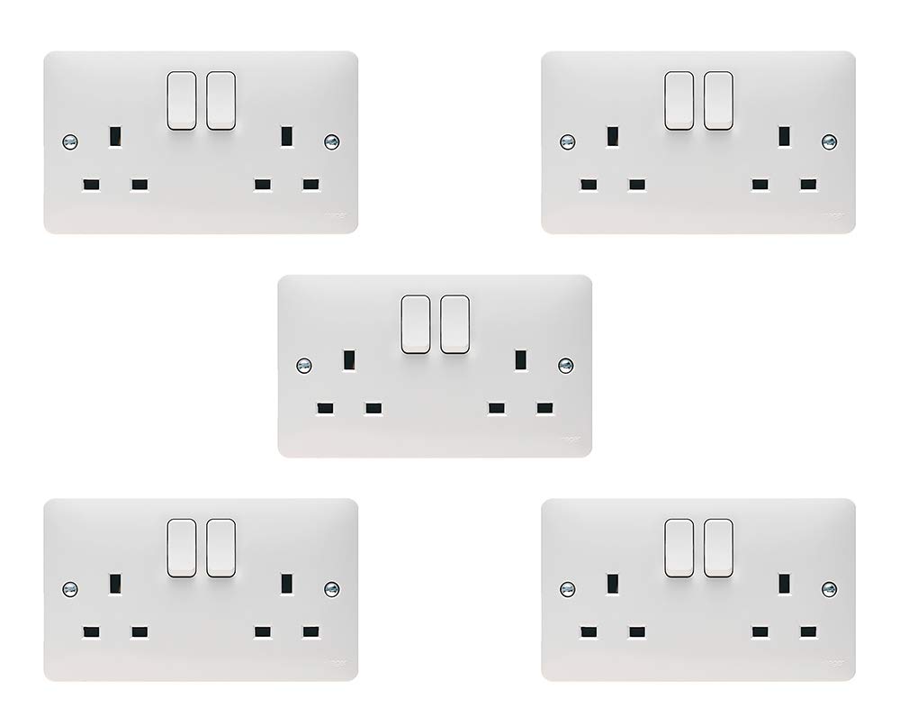 5 PACK - Hager 13A 2 Gang Double Pole (Dual Earth) Switched Socket - Sollysta Range (5)