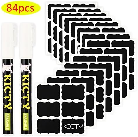 Kicty 84PCS Chalkboard Labels, Premium Reusable Blackboard Stickers with 2 Erasable White Chalk Markers for Labeling Mason Jars, Pantry, Glass, Kitchen, Craft Room, Spice - Organize Your Home & Office